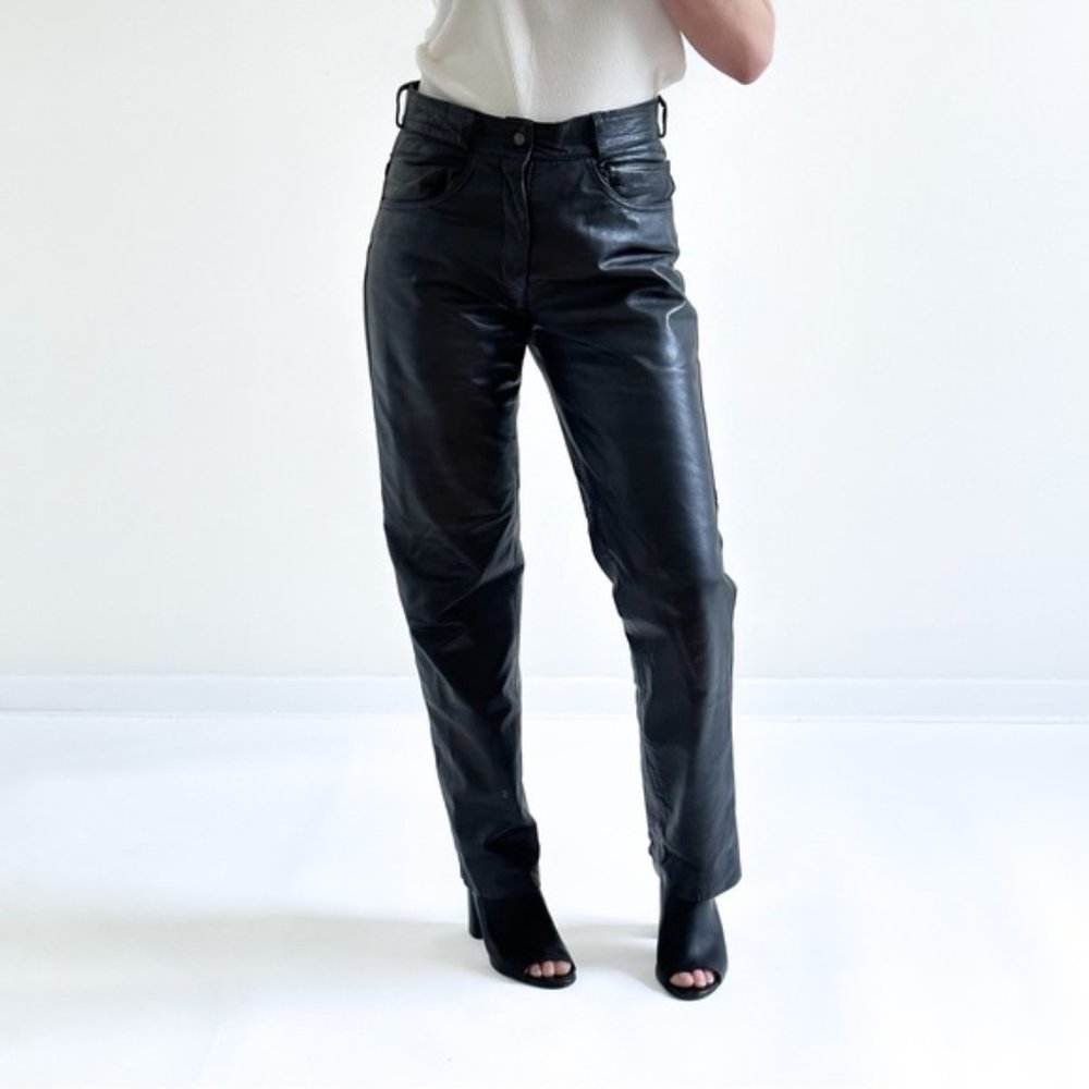 SOLD Vintage 90’s Black Genuine Leather Classic Straight Leg Pants size 8 or